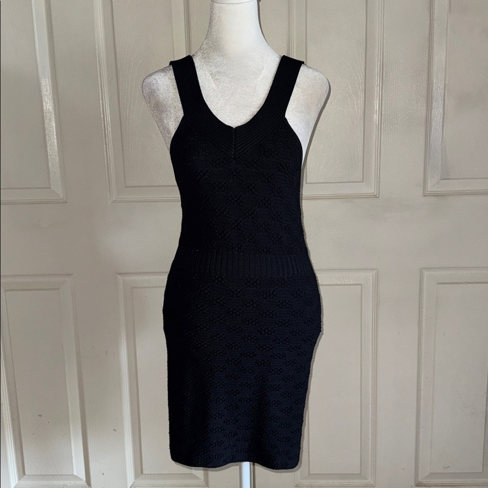 Knitz For Love & Lemons Camilla Black Textured Knit V Neck Dress - Picture 3 of 8